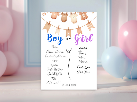 Baby Shower ,Geschlechtsenthüllung Spiel- Mädchen Oder Junge, Geben Sie Ihre Stimme Ab - Leinwand , Poster