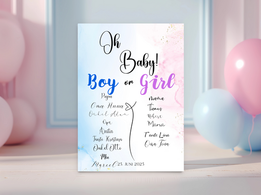Baby Shower ,Geschlechtsenthüllung Spiel- Mädchen Oder Junge, Geben Sie Ihre Stimme Ab - Leinwand , Poster